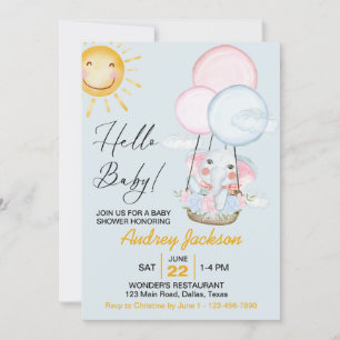 Invitation Douche de bébé éléphant rose et bleu mignon