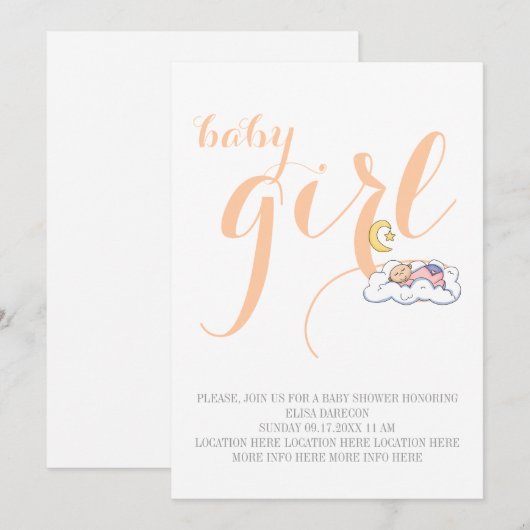 Invitation Douche de bébé endormie texte de pêche minimum (Devant / Derrière)