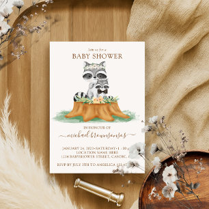 Invitation Douche de bébé garçon maman aquarelle Raton laveur