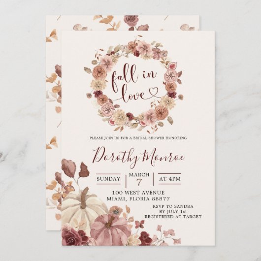 Invitation Douche de Boho Blush d'automne et de Marsala Flora (Devant / Derrière)