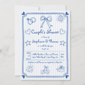 Invitation Douche de couple à rayures bleues griffées à la ma (Devant)