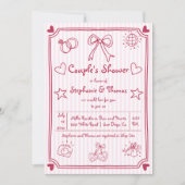Invitation Douche de couple à rayures roses griffées (Devant)