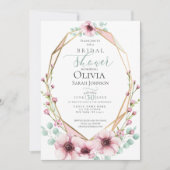 Invitation Douche de couple | Anémones roses et feuillage (Devant)