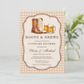 Invitation Douche de couple Boots & Brews Gingham (Debout devant)