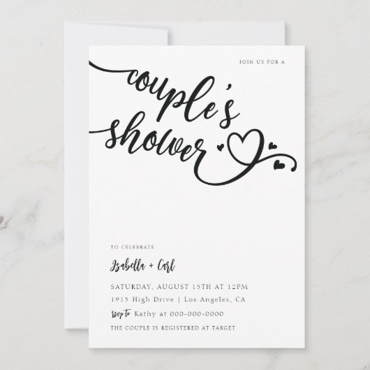 Invitation Douche de Couple Cœurs (Devant)