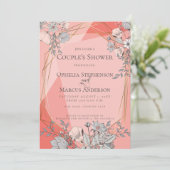 Invitation DOUCHE DE COUPLE Coral Floral Cadre géométrique Or (Debout devant)