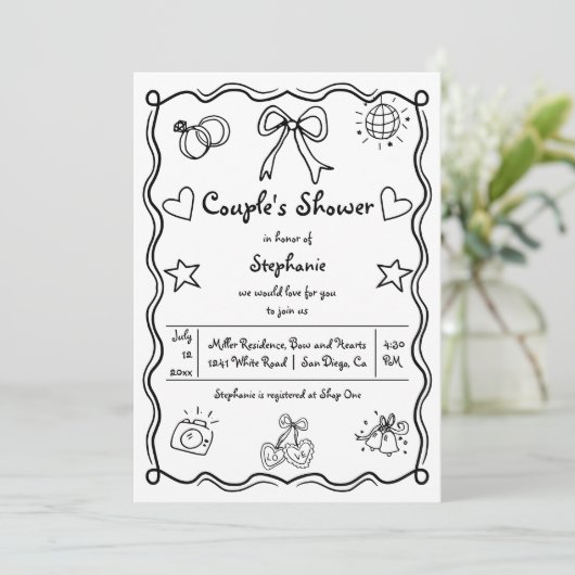 Invitation Douche de couple de fantaisie à main (Debout devant)