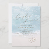 Invitation Douche de couple de plage coeurs de sable de scrip (Devant)