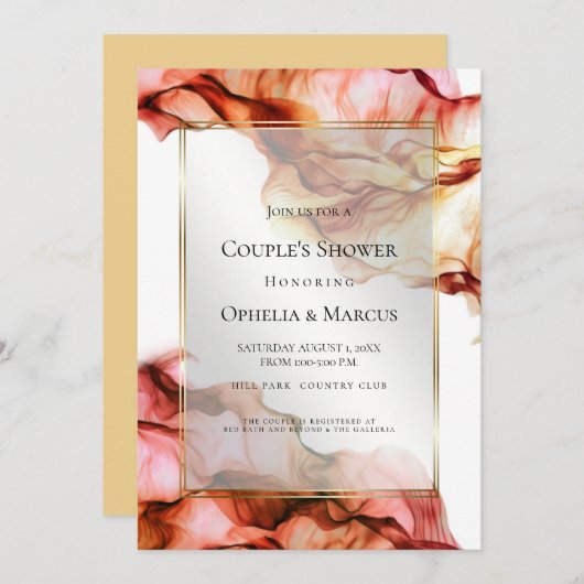 Invitation DOUCHE DE COUPLE | Encre Abstraite Couleurs d'auto (Devant / Derrière)