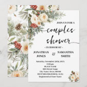 Invitation Douche de Couple Fleurs Blanches d'Hiver (Devant / Derrière)