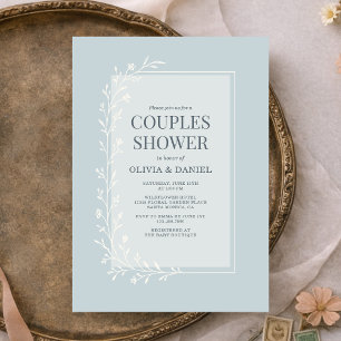 Invitation Douche de Couple Floral Botanique Bleu Poussiéreux