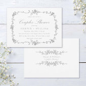 Invitation Douche de couple Floral Classique Gris Argenté Fra