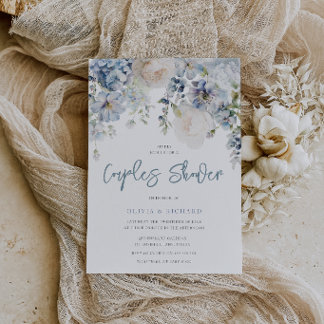 Invitation Douche de couple florale bleu poussiéreux et blanc