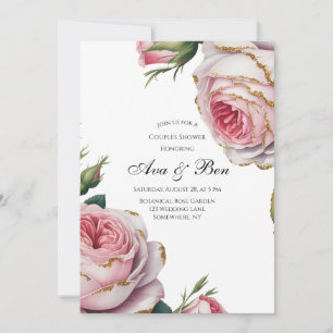 Invitation Douche de Couple Florale Rose Écarlate et Ivoire