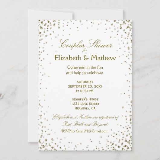 Invitation Douche de couple | Gold Confetti (Devant)