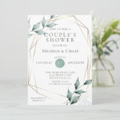 Invitation Douche de couple | Grayed Jade Green Botanical (Debout devant)