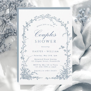 Invitation Douche de Couple Jardin d'Arche Botanique Bleu Pou