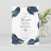 Invitation Douche de couple | Moderne Deep Indigo Bleu et Or (Debout devant)