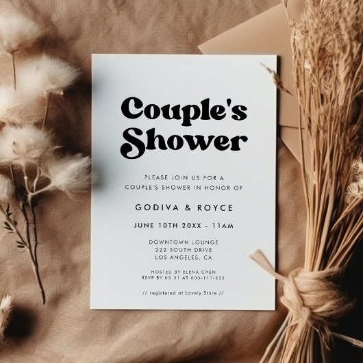 Invitation Douche de couple rétro élégant noir et blanc