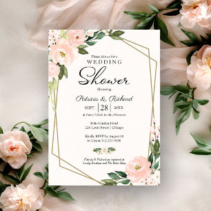 Invitation Douche de couple rose floral géométrique