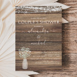 Invitation Douche de couple Rustic Baby's Breath Farmhouse<br><div class="desc">Rustic Farmhouse String Lights and Baby's Breathe in Jar Mariage Couple's Shower Invitations on Wood arrière - plan - comprend une belle et élégante typographie de script avec la ferme Country Farm House Sparkle moderne pour la célébration spéciale du mariage.</div>