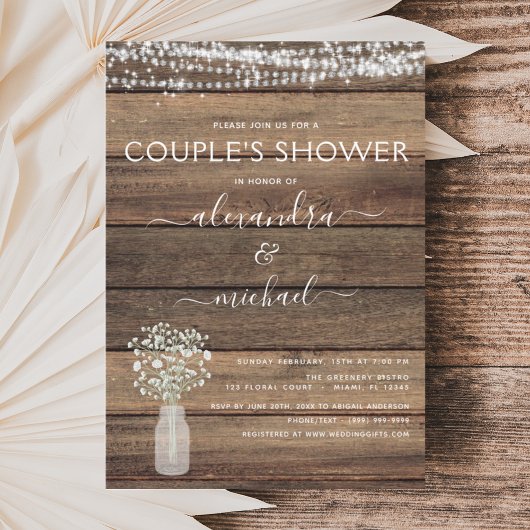 Invitation Douche de couple Rustic Baby's Breath Farmhouse