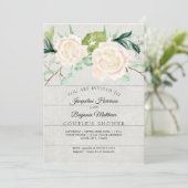 Invitation Douche de Couple Rustique Bois Aquarelle Roses Ivo (Debout devant)