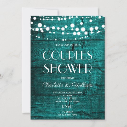 Invitation Douche de Couple Rustique Sarcelle (Devant)