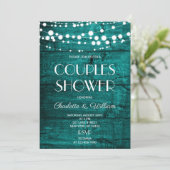 Invitation Douche de Couple Rustique Sarcelle (Debout devant)