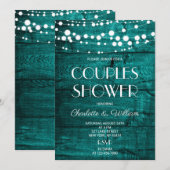 Invitation Douche de Couple Rustique Sarcelle (Devant / Derrière)
