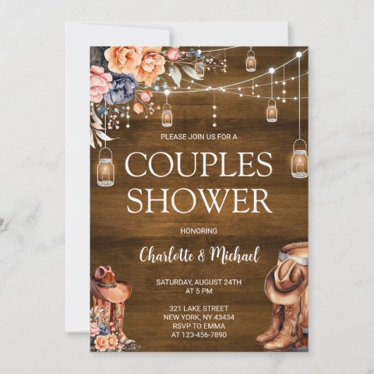 Invitation Douche de Couple Western Rustique (Devant)