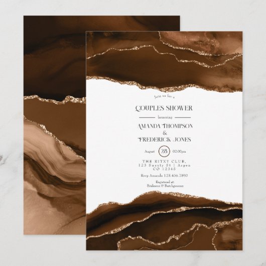 Invitation Douche de couples à l'aquarelle Agate Desert Gold (Devant / Derrière)