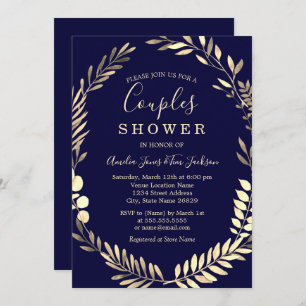 Invitation Douche de couples de guirlande d'aquarelle d'or de