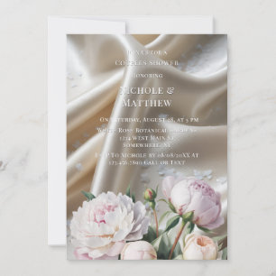 Invitation Douche de couples de satin blanc avec roses et piv