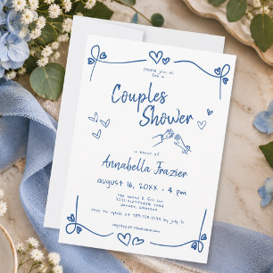 Invitation Douche de couples dessinée à la main bleu foncé ca