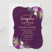 Invitation Douche de couples Fleur Pourpre Or Aquarelle (Devant)
