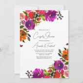 Invitation Douche de couples florale violette et orange (Devant)