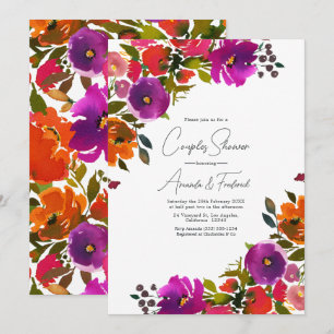 Invitation Douche de couples florale violette et orange