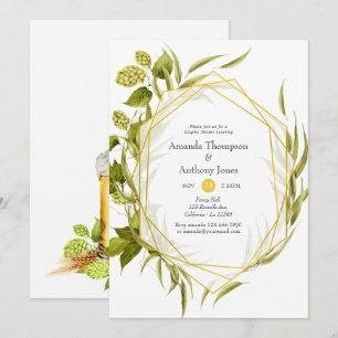 Invitation Douche de couples géométriques dorés de verdure de