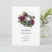 Invitation Douche de couples gothique crâne floral Bourgogne (Debout devant)