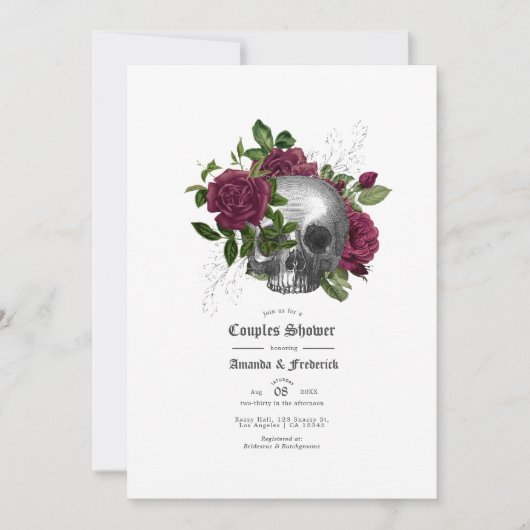 Invitation Douche de couples gothiques crâne floral de Bourgo (Devant)