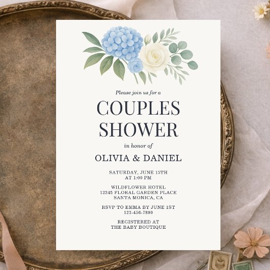 Invitation Douche de couples Hydrangea Botanique Eucalyptus