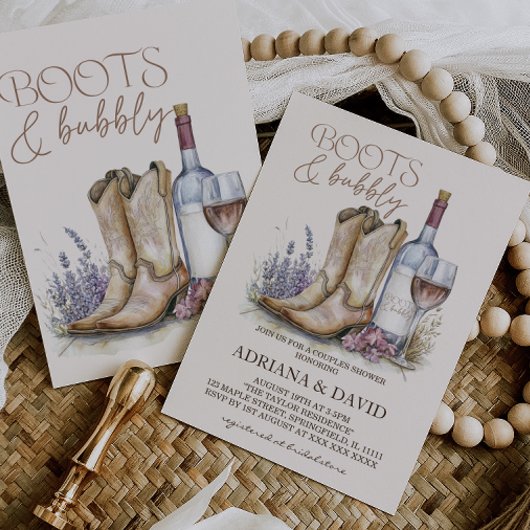 Invitation Douche de couples occidentaux Boots and Bubbly
