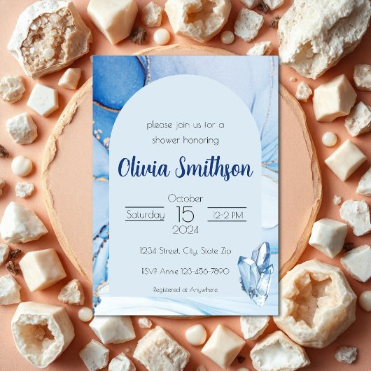 Invitation Douche de cristal bleu et or