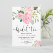 Invitation Douche de fête du thé à la nuptiale florale, rose  (Debout devant)