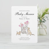 Invitation Douche de Fille Garçon Chiots Mignons et Ballons (Debout devant)