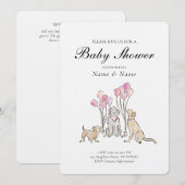 Invitation Douche de Fille Garçon Chiots Mignons et Ballons (Devant / Derrière)