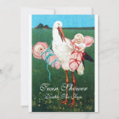 Invitation DOUCHE DE FILLE STORK TWIN BABY, champagne métalli (Dos)