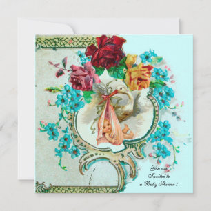 INVITATION DOUCHE DE FILLES BÉBÉ, ROSES ROSES ROSES ROSES ET 