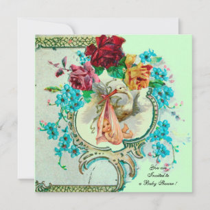INVITATION DOUCHE DE FILLES BÉBÉ, ROSES ROSES ROSES ROSES ET 